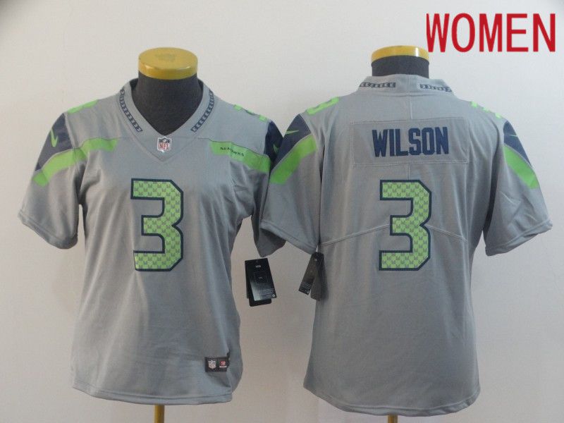 Women Seattle Seahawks #3 Wilson Grey Nike Vapor Untouchable Limited Player NFL Jerseys->youth nfl jersey->Youth Jersey